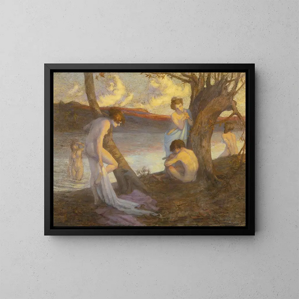 van Baigneurs au bord d'une rivière - Louis Marie Henri Raoul Prat — ingelijst kunstwerk aan de muur