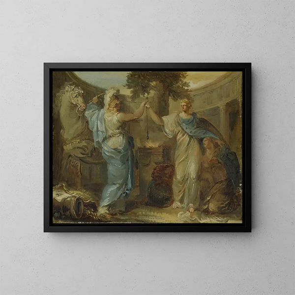 van het allegorische schilderij van Zweden, Finland en Mars, de oorlogsgod - Louis Masreliez — ingelijst kunstwerk aan de muur