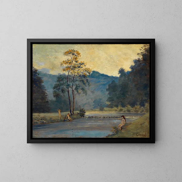 Three Girls and a River - Louis Michel Eilshemius — framed artwork on a wall