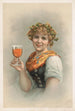portret en bust of een vrouw met een hop- en gerstekroon die een biertje vasthoudt - Louis Prang — weergave van het kunstwerk