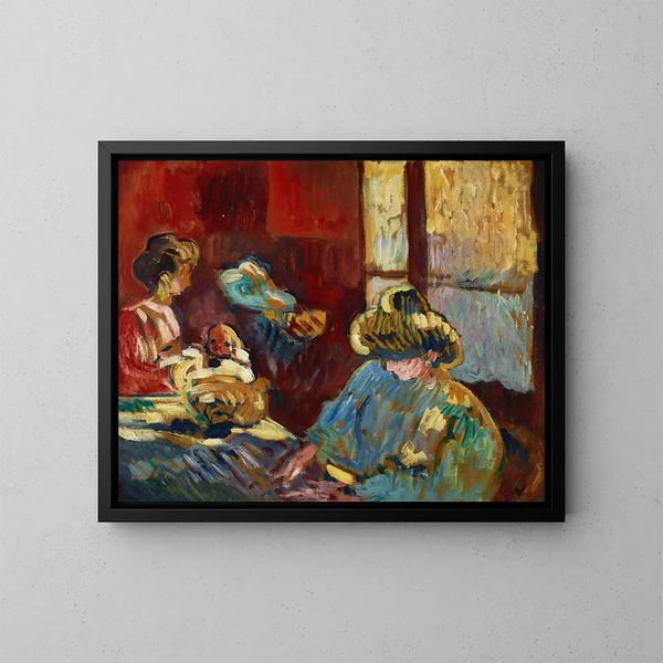 Moederschap, vrouw in blauw voor het raam - Louis Valtat — ingelijst kunstwerk aan de muur