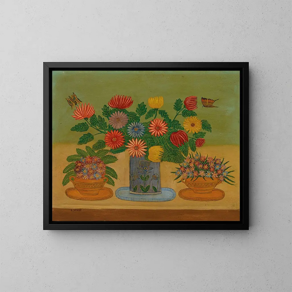 Bouquet de fleurs avec des papillons - Louis Vivin — framed artwork on a wall