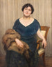 Dame in blauwe jurk en vosbont - Louis Weissenbacher — weergave van het kunstwerk