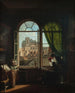 binnenkant van de kunstenaar met uitzicht op de gevel van de Sint-Eustatiuskerk - Louise Adone Drölling — weergave van het kunstwerk