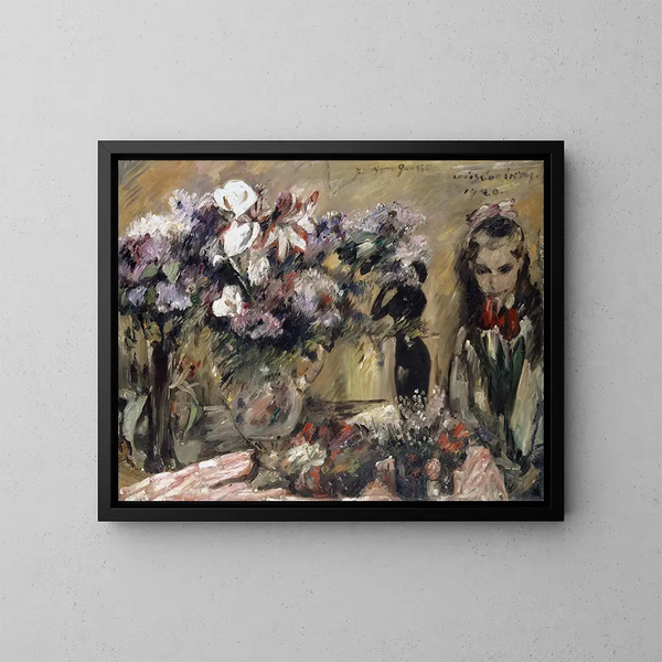 Bloemen en meisje Wilhelmine - Lovis Corinth — ingelijst kunstwerk aan de muur