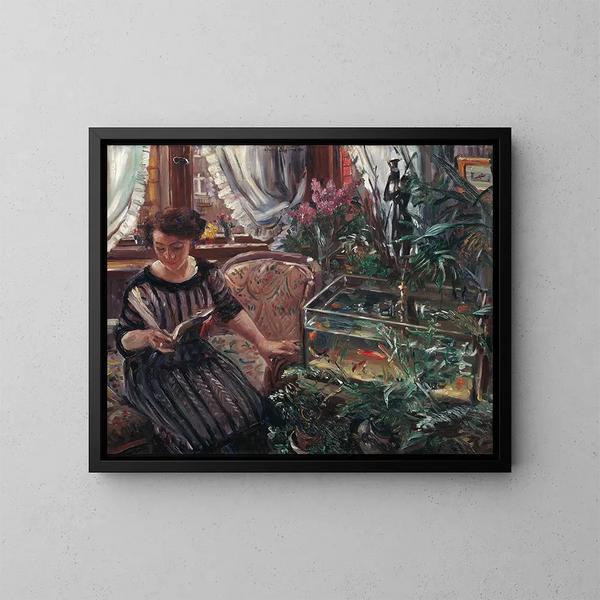 Lady with a Goldfish Bowl - Lovis Corinth — framed artwork on a wall