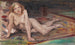 van een jonge blonde vrouw die ligt op een kleurrijk tapijt - Lovis Corinth — weergave van het kunstwerk