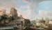 Landschap met rivier met grillige uitzicht op Ponte Rotto Rome - Luca Carlevarijs — weergave van het kunstwerk