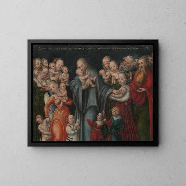 The Christ Blessing the Children - Lucas Cranach the Younger — framed artwork on a wall