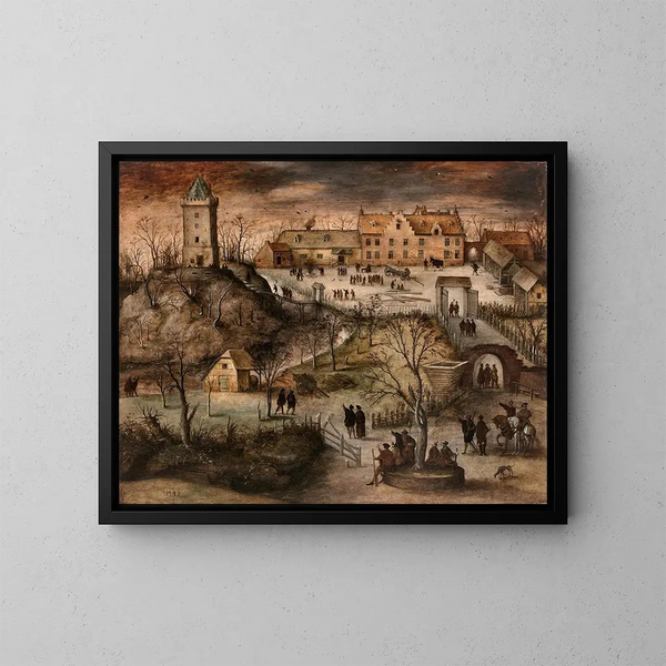 Place forte dans un paysage d'hiver - Lucas Gassel — framed artwork on a wall