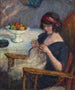 Meisje dat naait - Lucien Abrams — weergave van het kunstwerk
