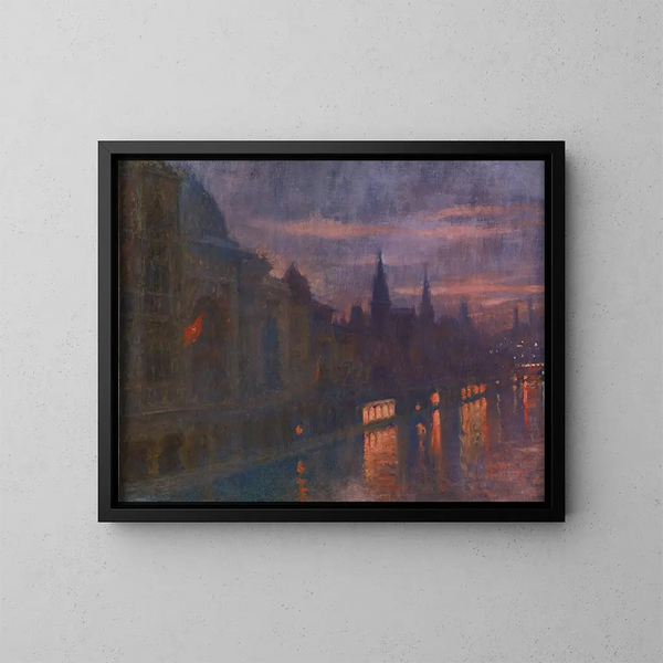 View from the Invalides bridge towards the Alma bridge, Universal Exposition, Paris 1900 - Lucien Lévy-Dhurmer — framed artwork on a wall