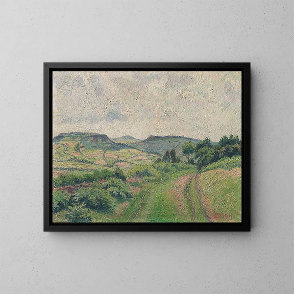 A hilly landscape - Lucien Pissarro — framed artwork on a wall