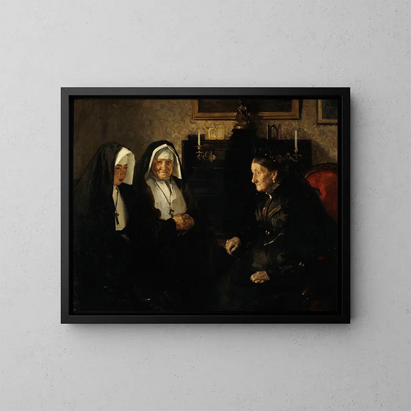 En visite, sœurs quêteuses - Lucien Simon — framed artwork on a wall