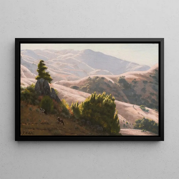 Ludmilla Pilat Welch - Cattle Grazing in Sunlit Hills.webp