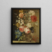 van een stilleven met rozen, een narcis en andere bloemen in een glazen vaas op een stenen rand - Ludovico Stern — ingelijst kunstwerk aan de muur