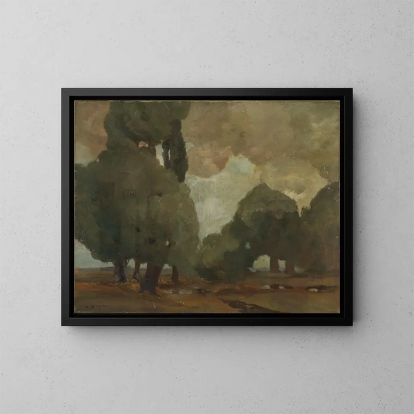 Storm in the bog near Dachau - Ludwig Dill — framed artwork on a wall