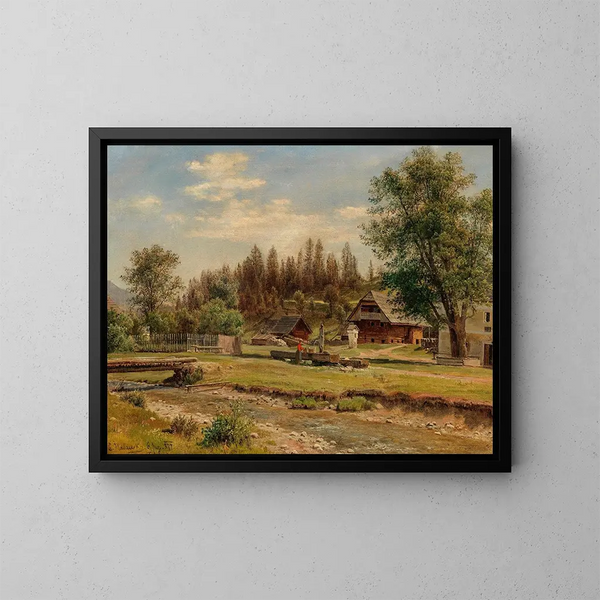 View of the village of Tutschach near Aflenz - Ludwig Halauska — framed artwork on a wall