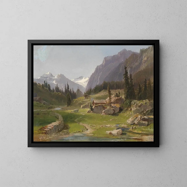 Mountain Landscape Painting - Ludwig Halauska — framed artwork on a wall
