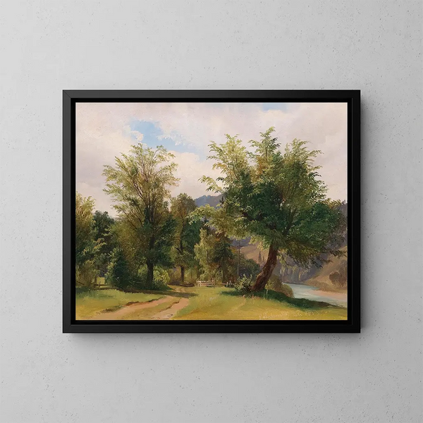 Landscape with River - Ludwig Halauska — framed artwork on a wall