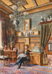 Interieur van een villa met een heer zittend in een fauteuil en roken - Ludwig Otto von Sonnenburg — weergave van het kunstwerk