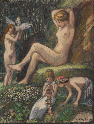 Ludwig von Hofmann - Frhlingsidylle mit Badender und Blumenkindern.webp