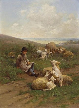 Luigi Chialiva - A Young Shepherd With His Flock.webp