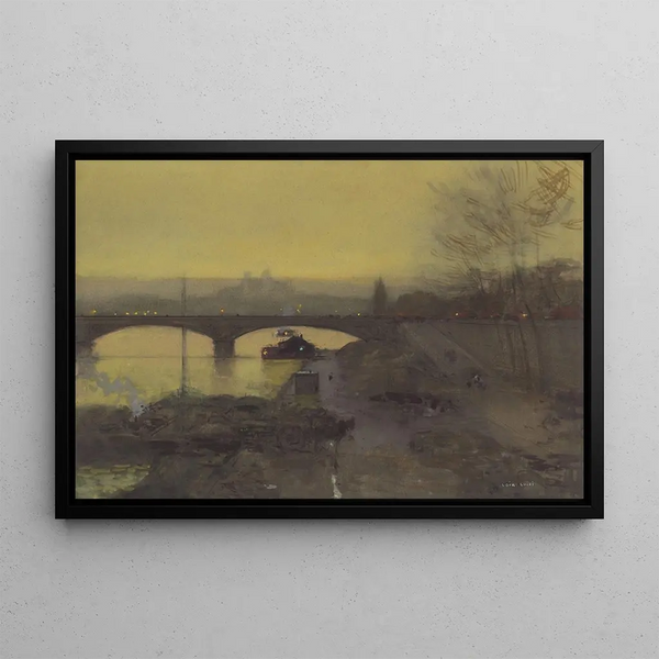 The Pont de l'Alma at dusk - Luigi Loir — framed artwork on a wall