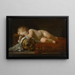 Vaniteit scène met een slapend kind op een rood fluwelen kussen, een zandloper en een schedel - Luigi Miradori — ingelijst kunstwerk aan de muur