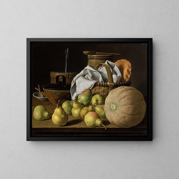 Still life with a melon and pears - Luis Meléndez — framed artwork on a wall