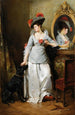 Elegante schilderij met een hond - Madeleine Jeanne Lemaire — weergave van het kunstwerk