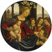 Madone en Kind Jezus met de Kind Sint-Jan de Doper en Drie Engelen - atelier van Domenico Ghirlandaio — gepresenteerd in een interieur