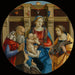 Madonna en kind met een mannelijke heilige, Catharina van Alexandrië, en een schenker - Michelangelo di Pietro Membrini — gepresenteerd in een interieur