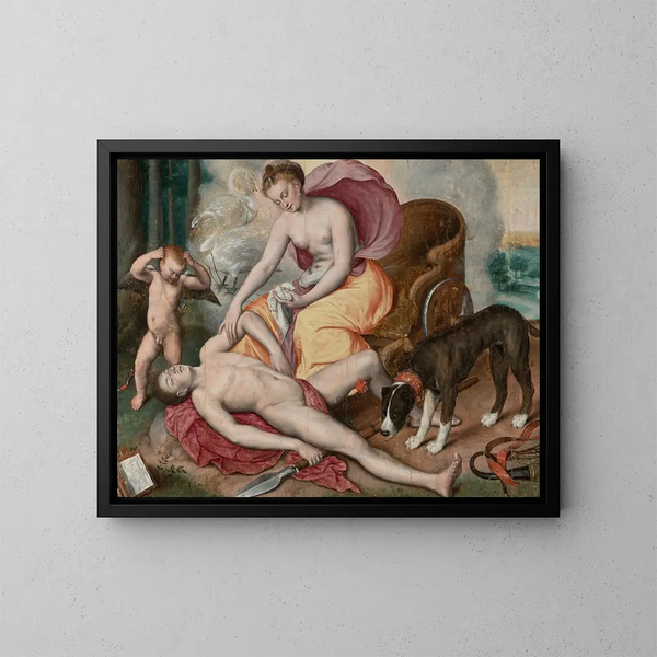 Venus and Adonis - Maerten de Vos — framed artwork on a wall
