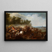 Escarmouche van cavalerie in een uitgestrekt landschap met dorp op de achtergrond - Stijl van Adam Frans van der Meulen — ingelijst kunstwerk aan de muur