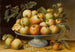 van een stilleven met appels op een majolica-tazza met nèfles en witte bessen - In de stijl van Fede Galizia — weergave van het kunstwerk