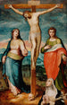 De Christus aan het kruis met de heiligen Maria, Johannes de Evangelist en Catharina van Siena - Marco Pino — ingelijst kunstwerk aan de muur