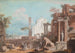 Een fantasie met een gotische kerk en antieke ruïnes - Marco Ricci — weergave van het kunstwerk