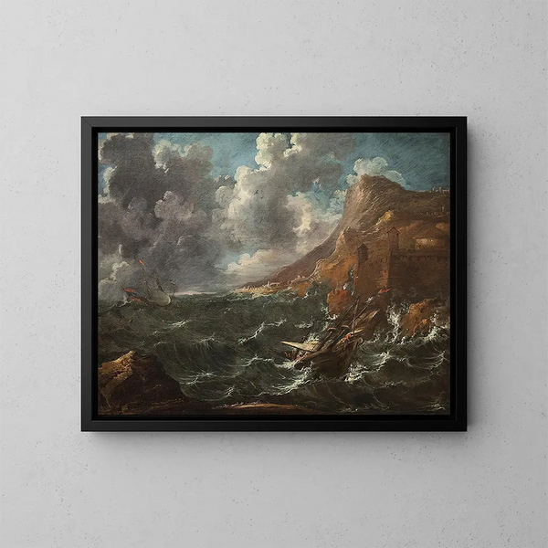 Boats in a Storm - Marco Ricci — framed artwork on a wall