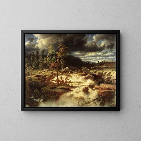 Cascade in Småland - Marcus Larson — framed artwork on a wall