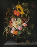 Natuurschilderij met rozen, kruisbloemen, goudsbloemen en andere bloemen met een zonnebloem en gestreept gras - Maria van Oosterwijck — weergave van het kunstwerk