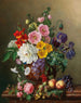 Een groot boeket bloemen met perziken en druiven - Marie-Euphrosine Jacquet — weergave van het kunstwerk