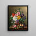 Een groot boeket bloemen met perziken en druiven - Marie-Euphrosine Jacquet — ingelijst kunstwerk aan de muur