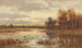 Klein landschapsschilderij van heide bij schemering - Marie Egner — weergave van het kunstwerk