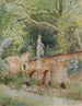 Pont en bakstenen met een stenen figuur Mödling - Marie Egner — weergave van het kunstwerk
