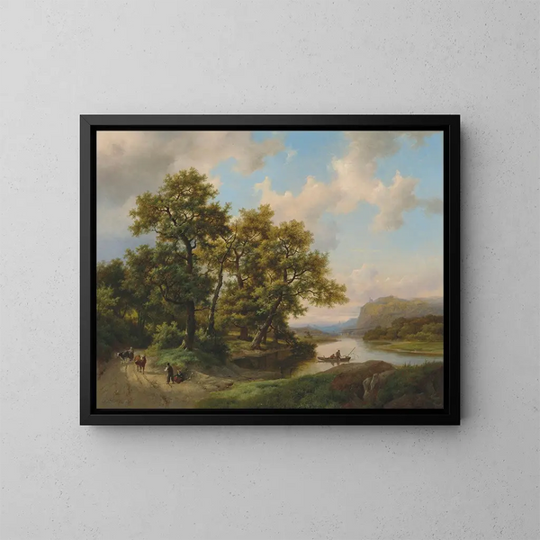 Bateaux sur un lac, paysage d'été - Marinus Adrianus Koekkoek — framed artwork on a wall