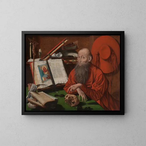 Saint Jerome - Marinus van Reymerswaele — framed artwork on a wall