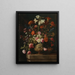 Lys, anjers, rozen en andere bloemen in een gouden urn met reliëf op een stenen rand - Mario Nuzzi — ingelijst kunstwerk aan de muur