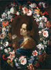 portret van een dame omringd door een bloemenkrans - Mario Nuzzi — weergave van het kunstwerk