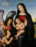 Maria met het kind en de jonge Sint-Jan de Doper en een engel - Mariotto Albertinelli — weergave van het kunstwerk